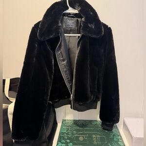 Abercrombie and fitch black faux fur zip up coat